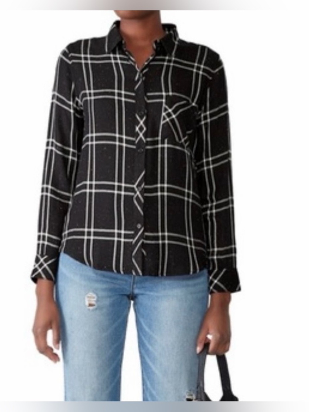 Rails Hunter Speckled Black White Plaid Check Button-Down Long Sleeve Shirt Sz S